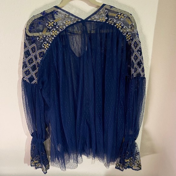 Free People Joyride Embroidered Sheer Mesh Long Sleeve Top M - Picture 7 of 8